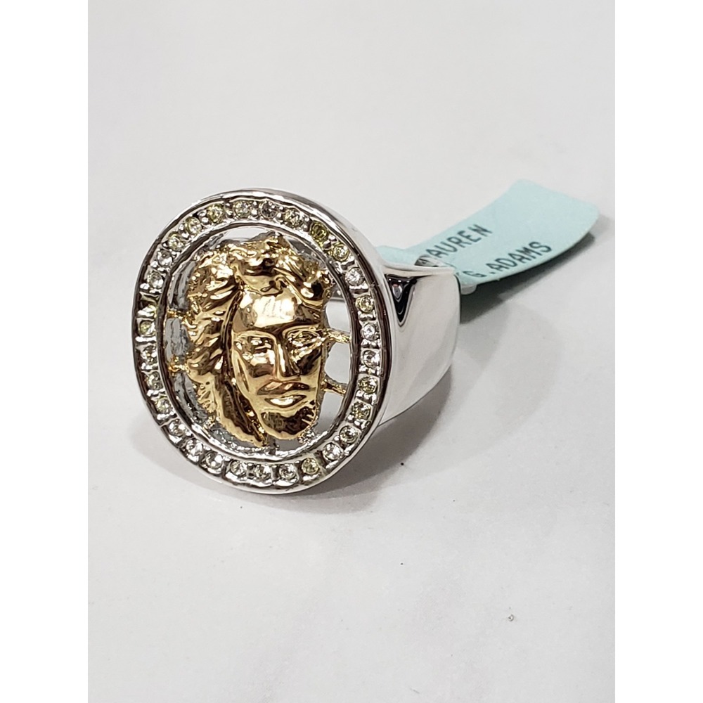 NEW Vintage Jesus Face Cubic Zirconia Pavé Ring LAUREN G ADAMS 90s Mens Womens
